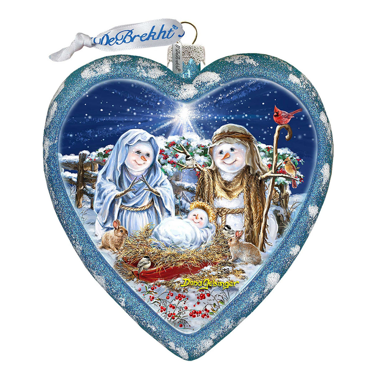 Adorno navideño de cristal con forma de corazón de la Natividad de Snow Family, edición limitada, de D. Gelsinger - Decoración navideña - 738-102-DG