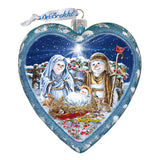 Adorno navideño de cristal con forma de corazón de la Natividad de Snow Family, edición limitada, de D. Gelsinger - Decoración navideña - 738-102-DG