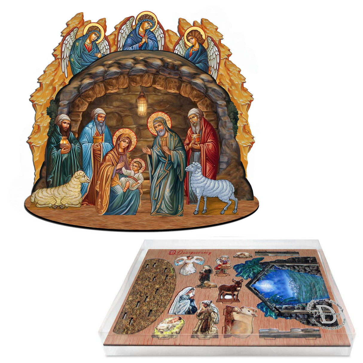 Orthodox Nativity Scene with Angels Decorative Village Set by G. Debrekht Nativity Holiday Decor - 852762
