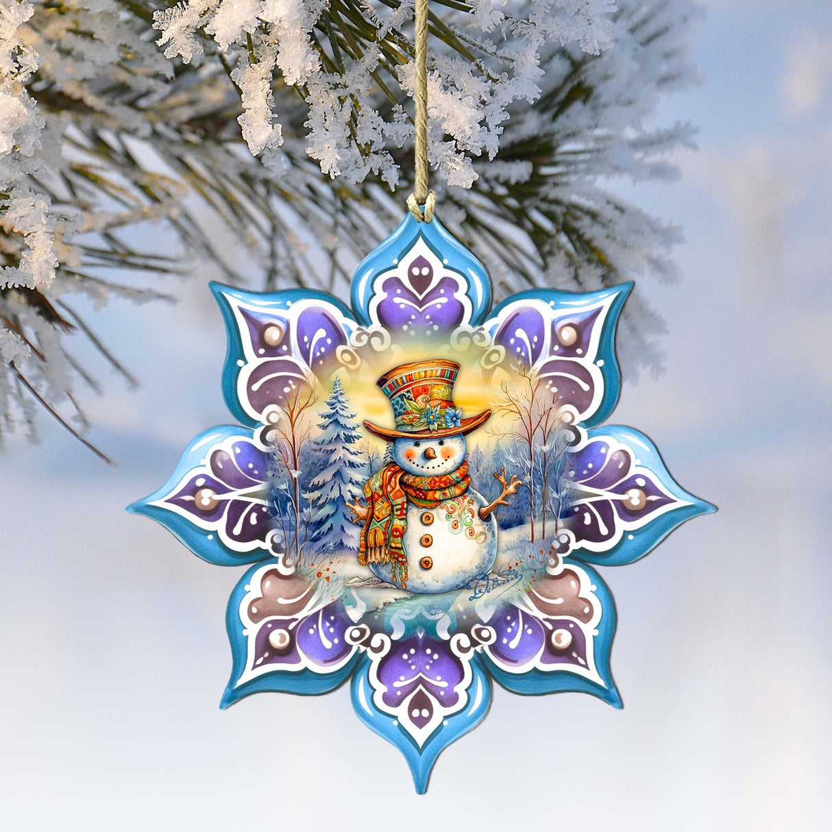 Adornos de madera con copos de nieve morados de G. Debrekht - Decoración navideña de Papá Noel - 8688426