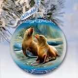 Coastal Sea Lions Glass Ornament by G. Debrekht - Wildlife Holiday Decor - 73388