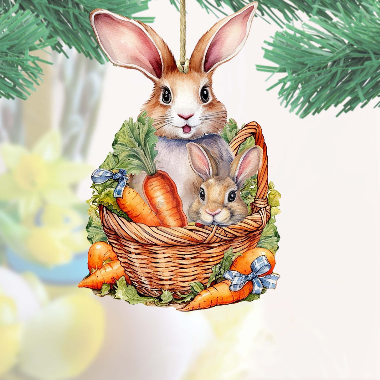 Easter Bunnies with Carrots Wooden Ornaments by G. DeBrekht Easter Spring Decor - 8652773