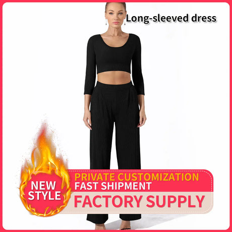 Women's Fashion Simple Solid Color Top Pants Set - Lootquake
