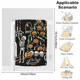 Couverture d'Halloween en flanelle polaire avec motif tête de mort et citrouille, pour femme et homme, légère et moelleuse, idéale pour la chambre ou le canapé, noire
