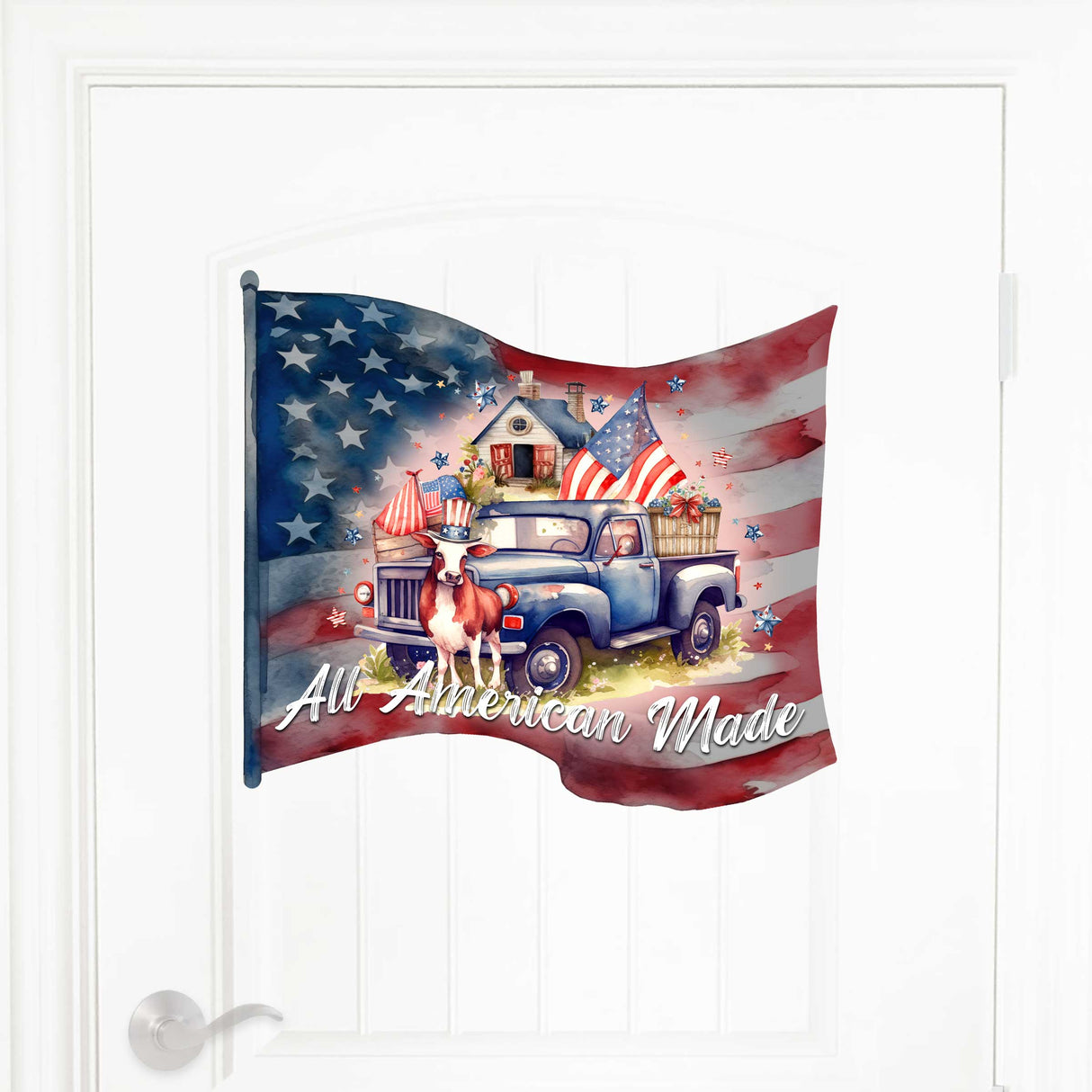 Front door welcome sign American Car flag United we stand All American Made Front porch Patriotic wreath Main entrance banner Red and White Welcome sign - Wooden front porch decor - 933109H