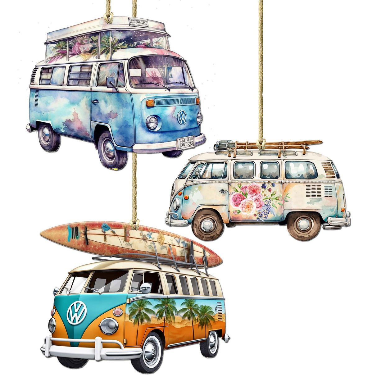 Surf Vans Decorative Wooden Ornaments Set of 3 by G. Debrekht - Coastal Decor - 8091040-S3