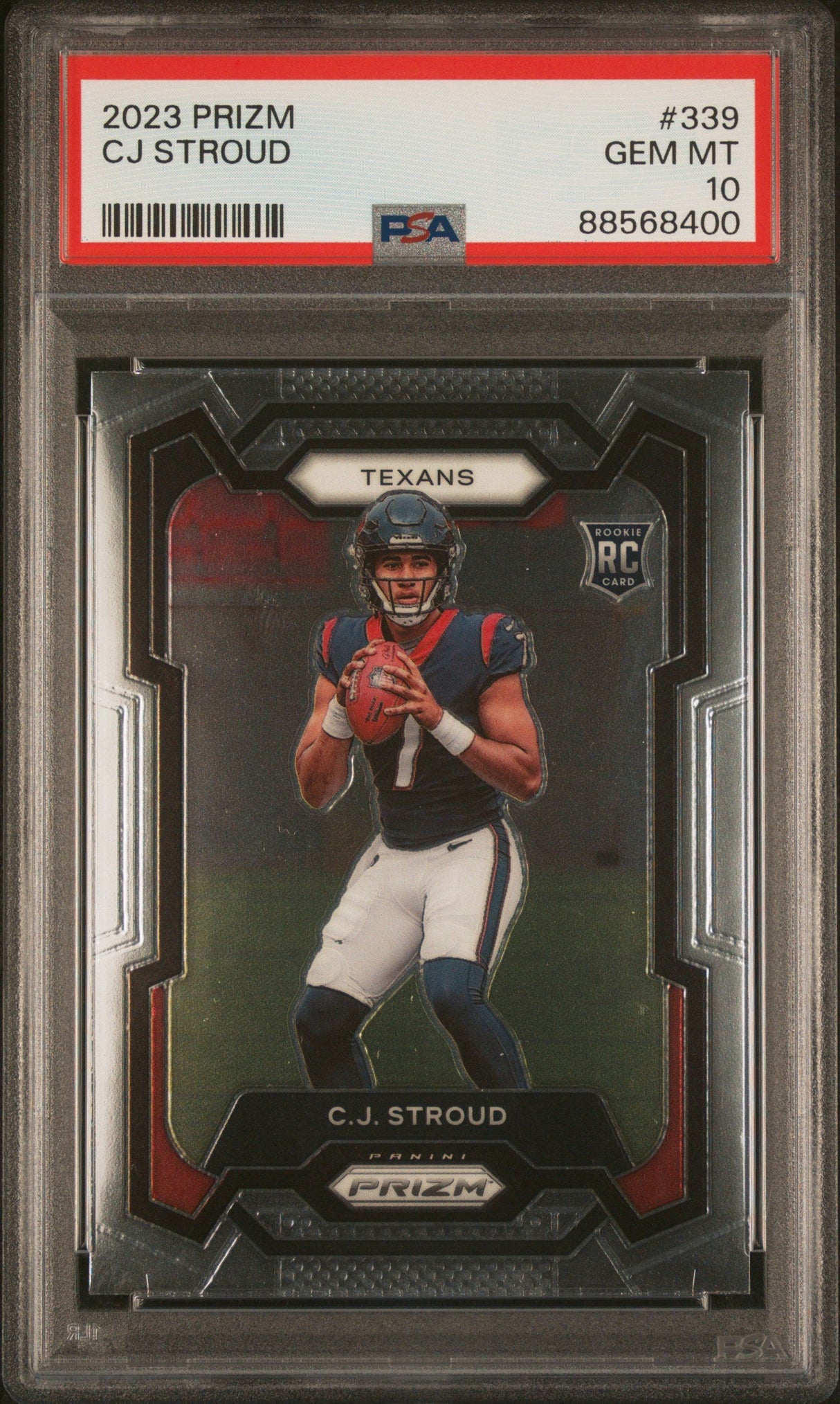 Tarjeta de fútbol Panini Prizm CJ Stroud n.° 339 Rookie RC de 2023, clasificada PSA 10 Gem Mint