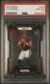 Tarjeta de fútbol Panini Prizm CJ Stroud n.° 339 Rookie RC de 2023, clasificada PSA 10 Gem Mint