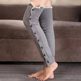 Calentadores de piernas de punto con ribete de encaje: suaves, elásticos y por encima de la rodilla para mujer. Medias y calcetines a juego con botones decorativos para el frío.