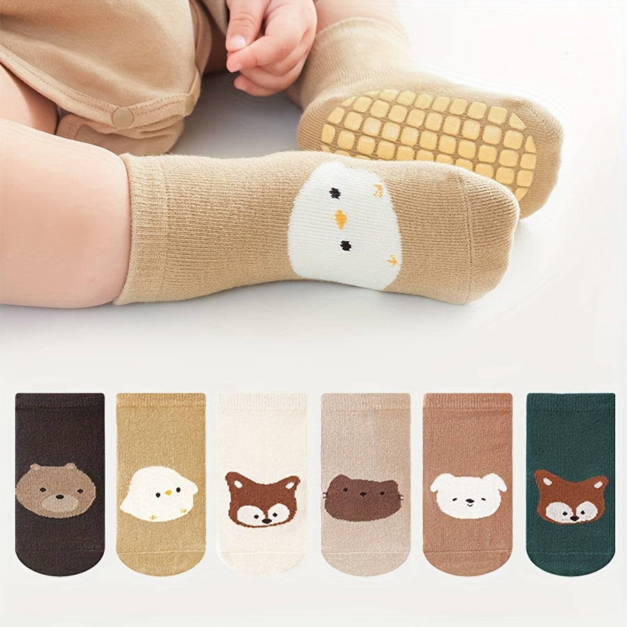 5 pares de adorables calcetines de bebé con estampado de animales: suaves, transpirables, cómodos y elásticos para actividades en interiores. Perfectos para gatear, caminar y uso diario.