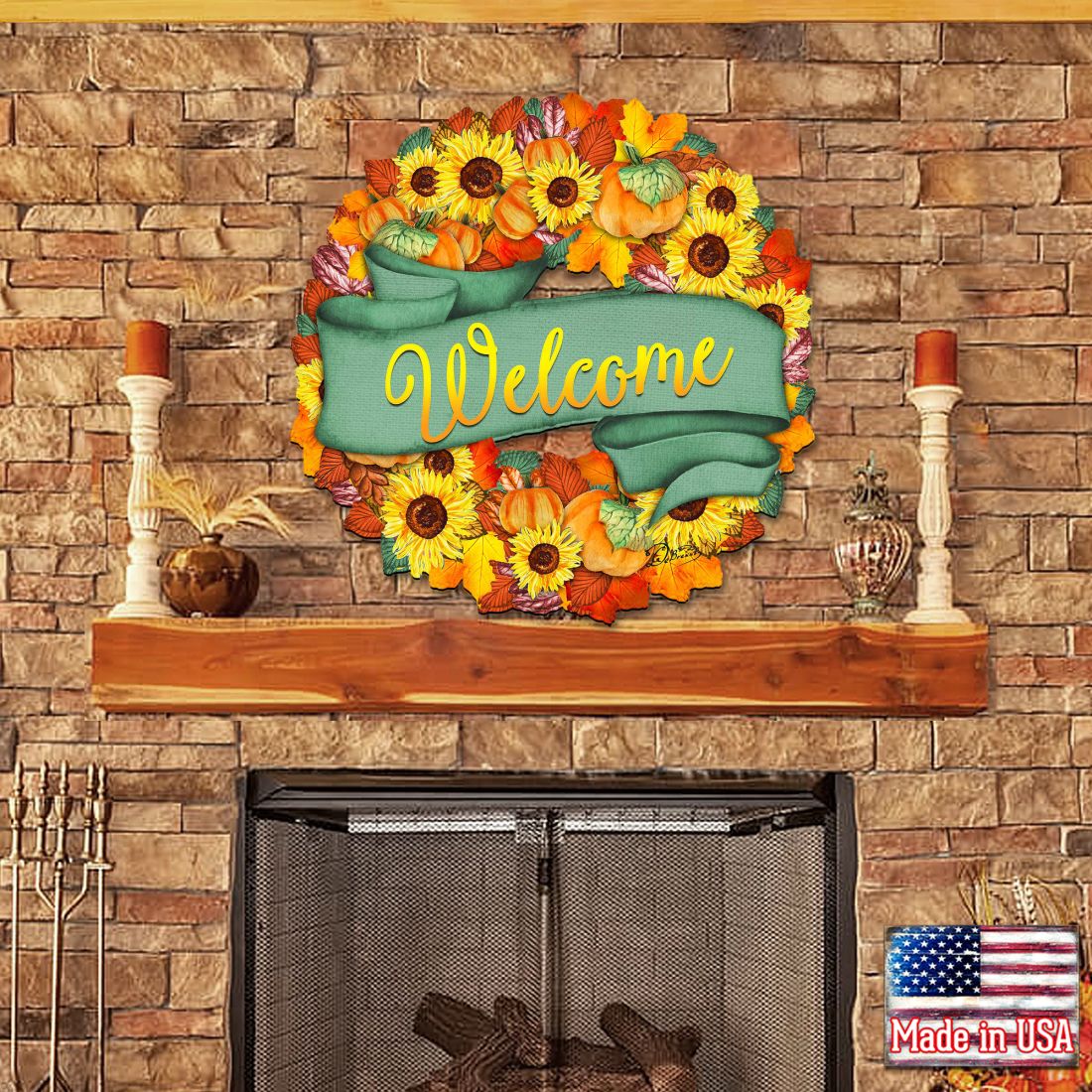 Corona de flores otoñales para puerta de G. DeBrekht - Decoración para Acción de Gracias y Halloween - 8185305-2H