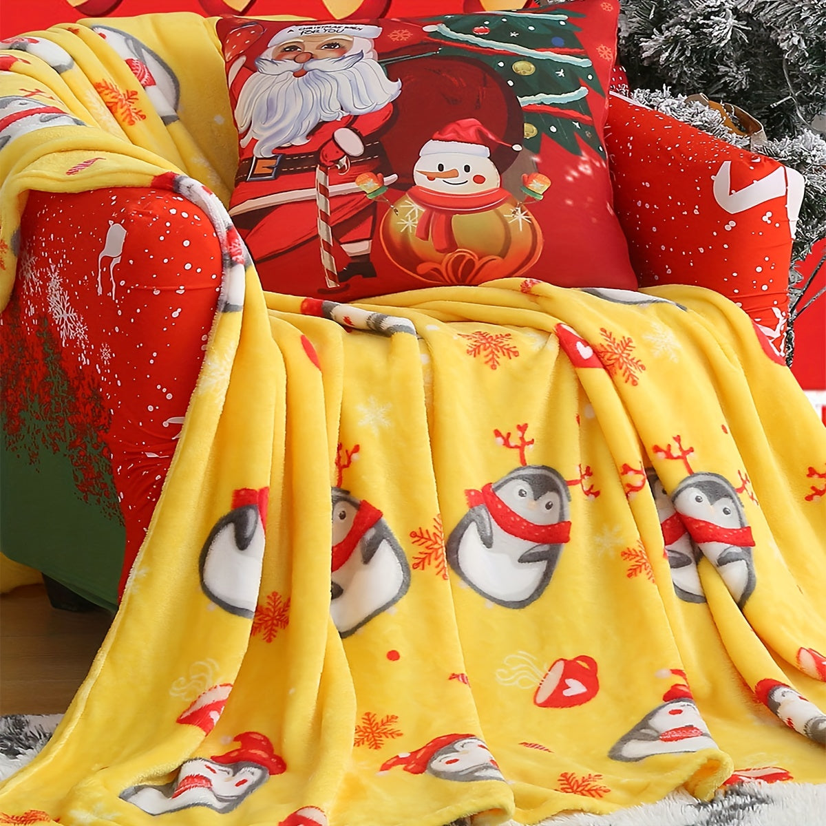 1 manta navideña de felpa, suave y cómoda, ideal para sofá, oficina, cama, camping, viajes, regalo de Navidad.