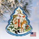 Santa in the Forest Glass Ornament by Susan Winget - Christmas Santa and Snowman Decor - 762-209-SW
