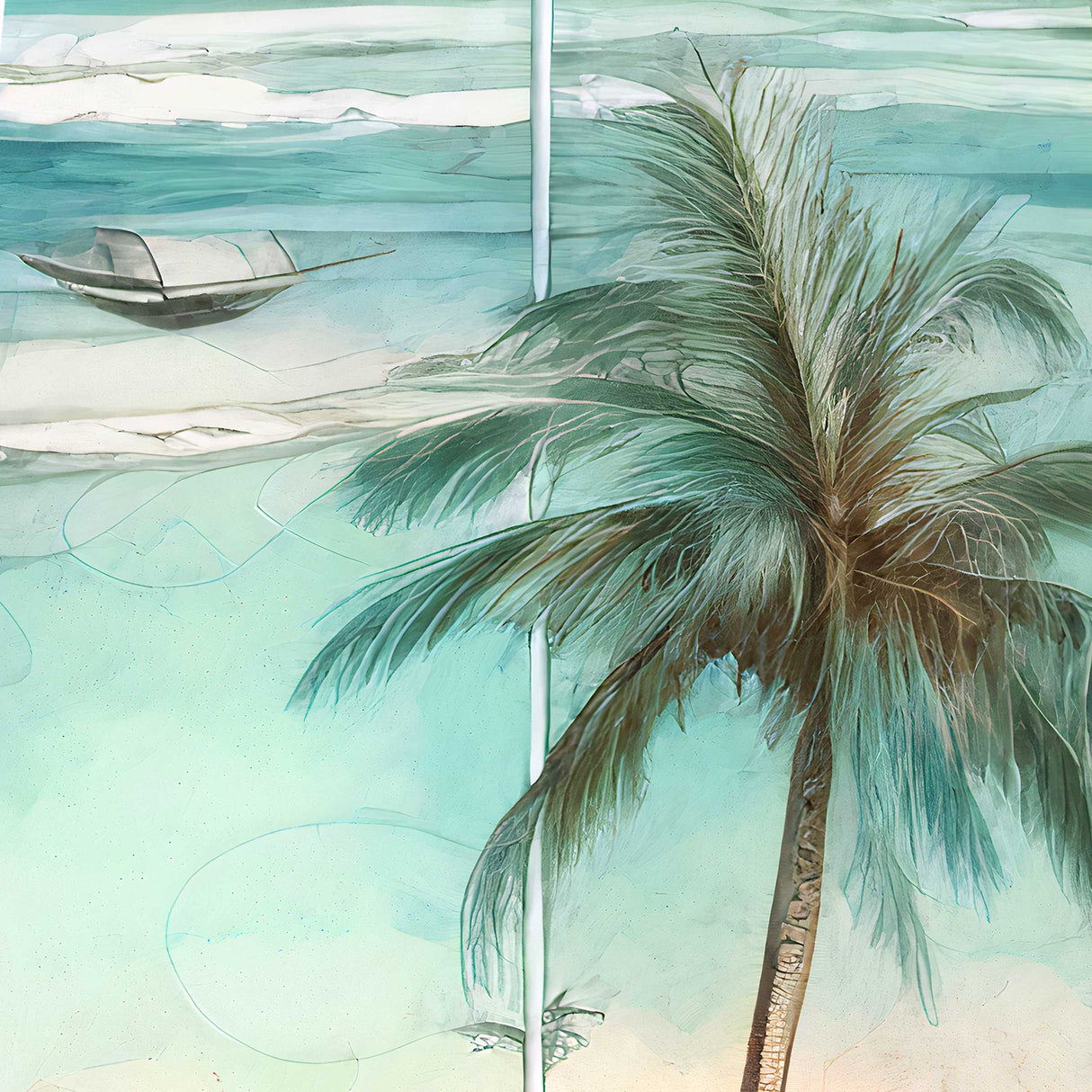 Tabla de surf con palmeras tropicales, arte mural costero de G. DeBrekht - Decoración costera navideña - 8490112HS