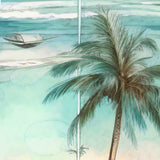 Tabla de surf con palmeras tropicales, arte mural costero de G. DeBrekht - Decoración costera navideña - 8490112HS