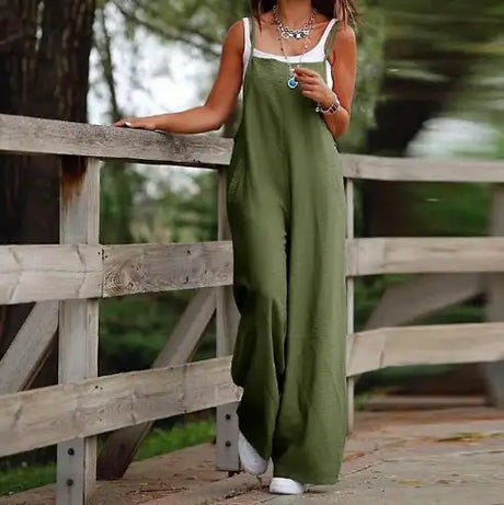 Women's Sleeveless Jumpsuit With Pockets And Adjustable Shoulder Strap Fashion Loose Wide Leg Straight Overalls Summer Beach Trousers - Lootquake