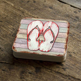 Flip Flops Coastal Wooden Cork Coasters Gift Set of 4 by Nature Wonders - Coastal Sea-Life Decor - 8198523-9C-S4