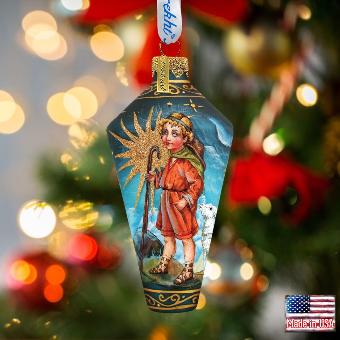 Shepherd Boy Drop Glass Ornament by G. DeBrekht - Nativity Holiday Decor - 73541
