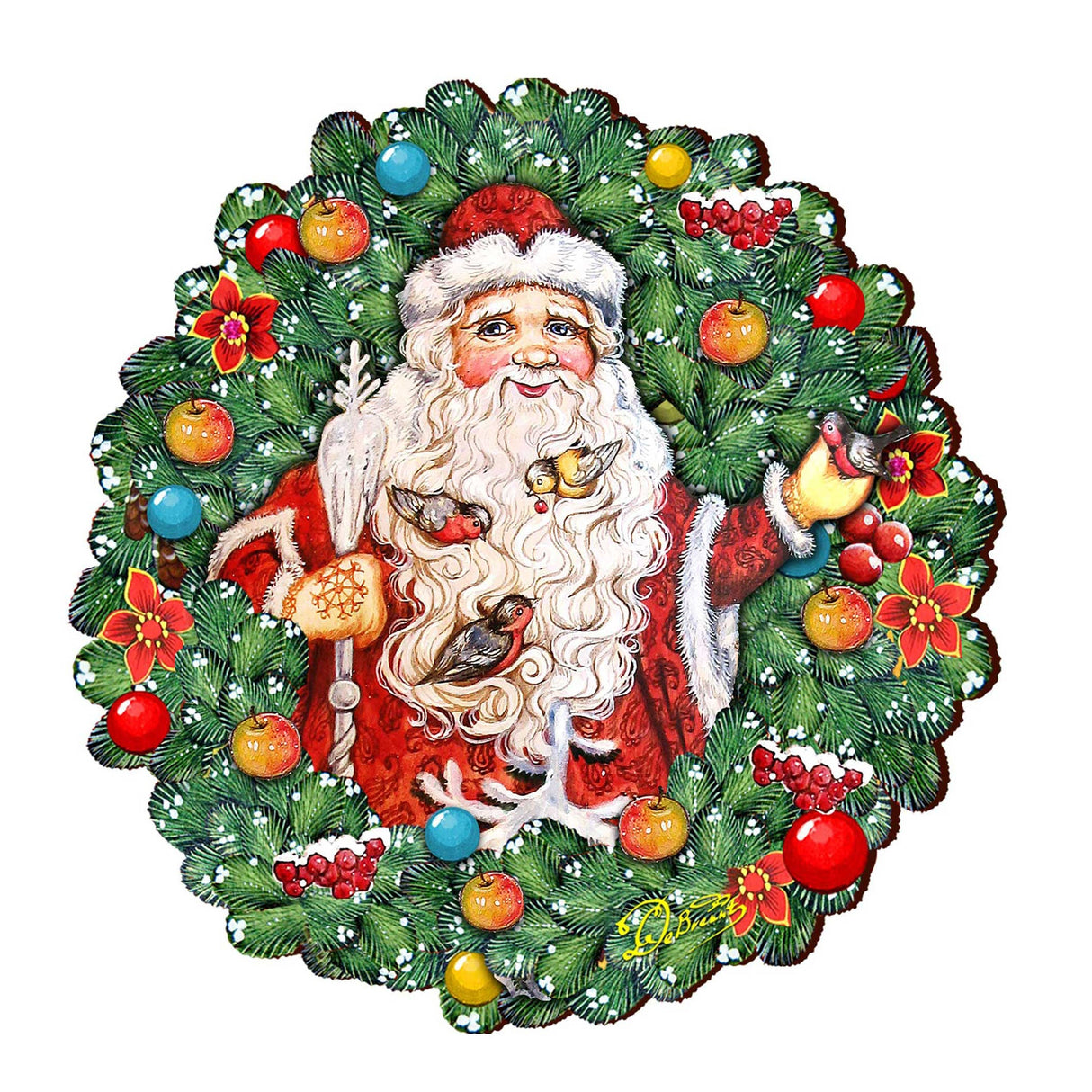 Santa Wreath with Birds Door Decor by G. DeBrekht - Christmas Santa Snowman Decor - 8185320H