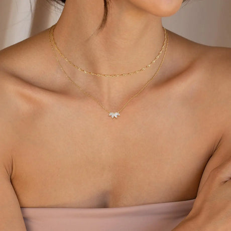 Women's Brass Gold Plated Inlaid Zircon Petal Double-layer Necklace - Lootquake