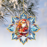 Santa with Gifts Snowflake Wooden Ornaments by G. Debrekht - Christmas Santa Snowman Decor - 8688421
