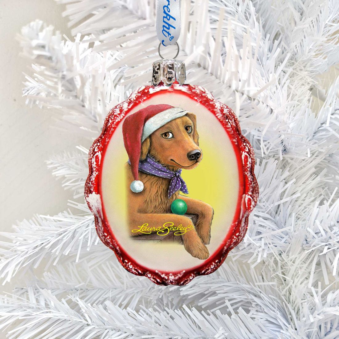 Flowers Fetch Fun Mercury Glass Ornament by Laura Seeley - Pets Dog and Cats Decor - 779218-LS