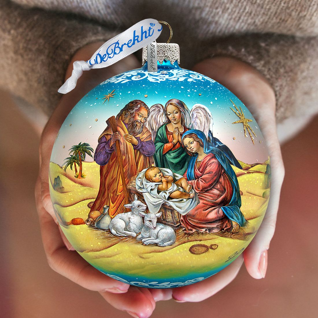 Nativity Ball in Blue Glass Ornament Limited Edition by G. DeBrekht - Nativity Holiday Decor - 73863