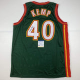 Autographed/Signed Shawn Kemp Seattle Dark Green Basketball Jersey PSA/DNA COA