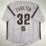Autographed/Signed Steve Carlton Philadelphia Pinstripe Baseball Jersey JSA COA