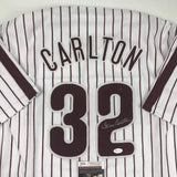 Autographed/Signed Steve Carlton Philadelphia Pinstripe Baseball Jersey JSA COA