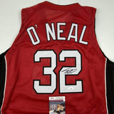 Autographed/Signed Shaquille Shaq O'Neal Miami Red Basketball Jersey JSA COA