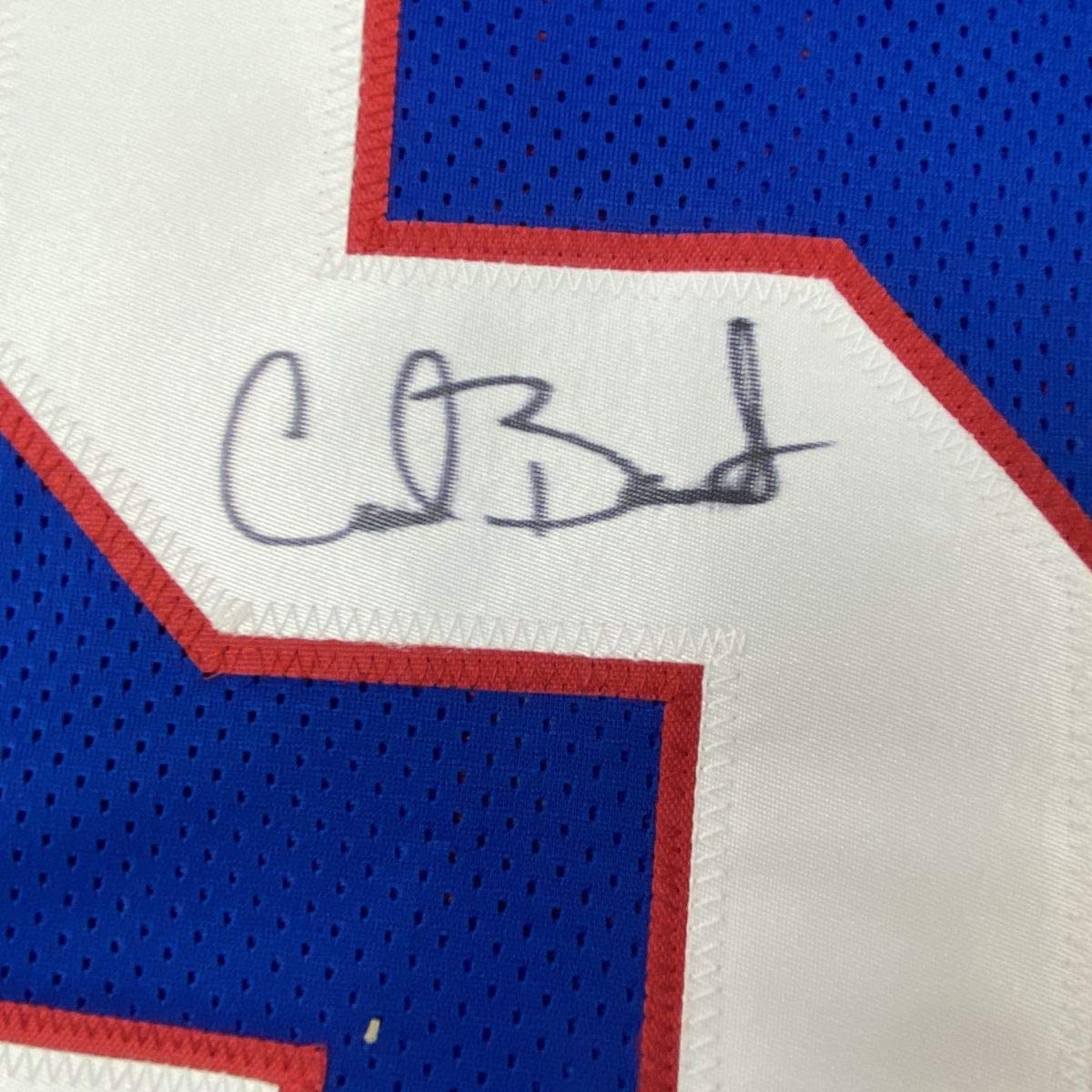 Camiseta de fútbol azul de Nueva York autografiada/firmada por Carl Banks (JSA COA)