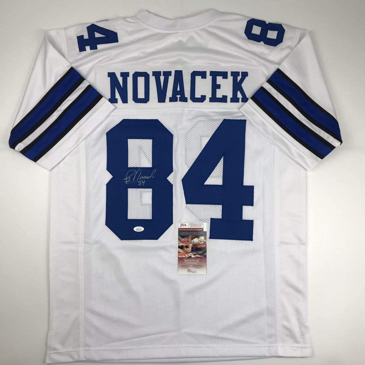 Camiseta de fútbol blanca de Dallas de Jay Novacek autografiada/firmada JSA COA