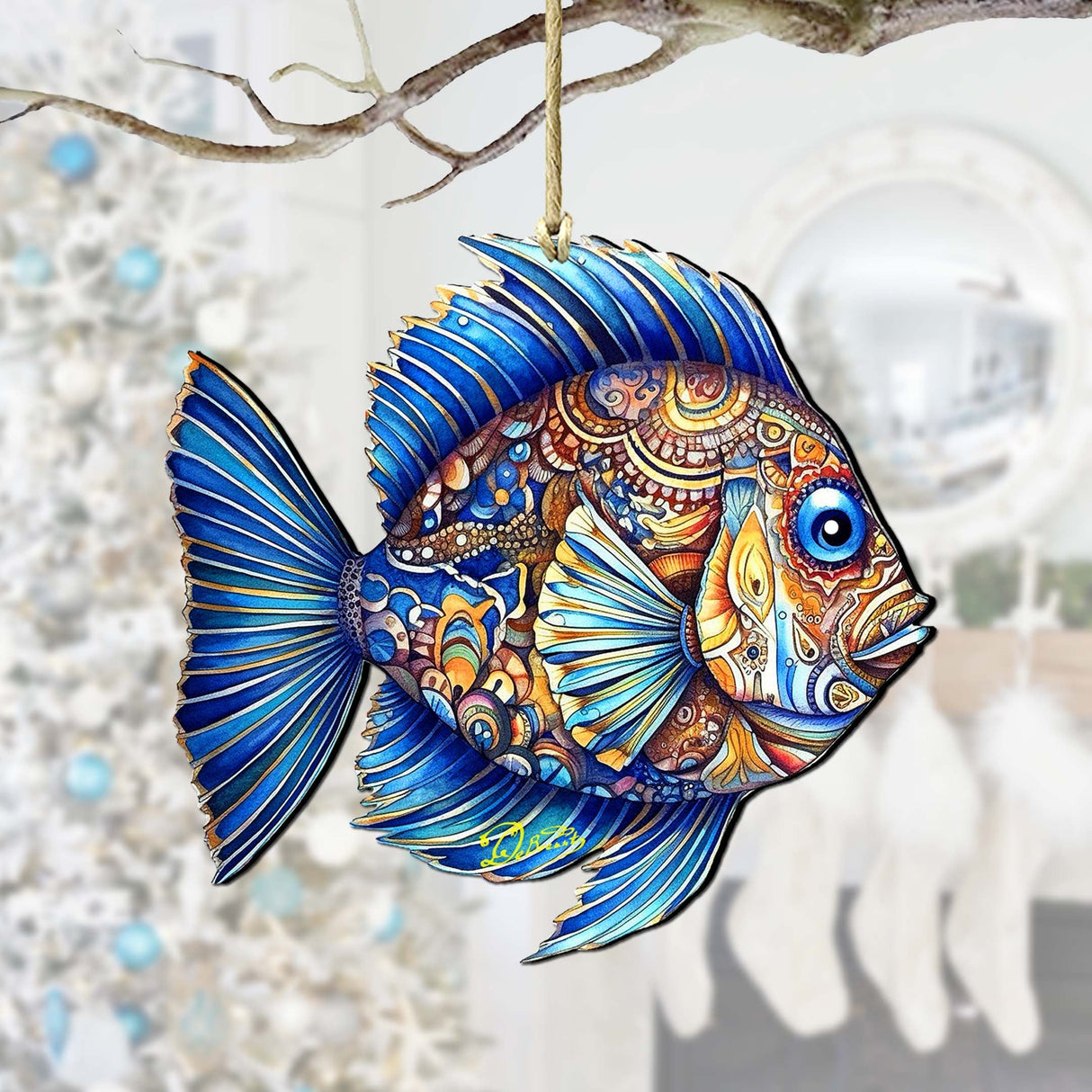 Coastal Decorations - Sapphire Sea Fish Wooden Ornaments by G. Debrekht Coastal Holiday Decor - 8688307