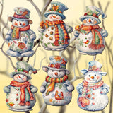 Snowman Decorative Wooden Clip-on Ornaments Set of 6 by G. Debrekht - Christmas Decor - 8090023C-S6