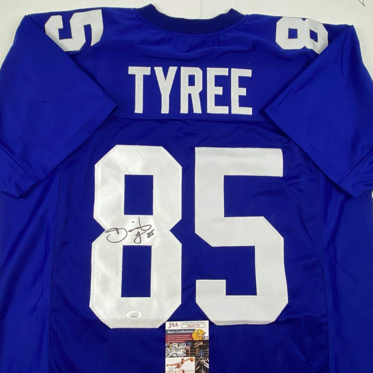 Camiseta de fútbol azul de Nueva York autografiada/firmada por David Tyree (JSA COA)