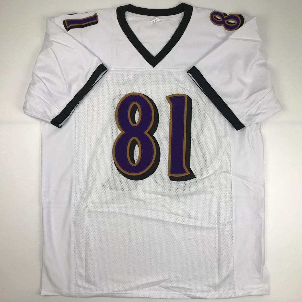 Camiseta de fútbol blanca de Baltimore de Anquan Boldin autografiada/firmada Beckett BAS COA