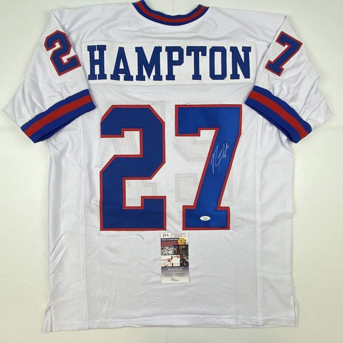 Camiseta de fútbol blanca de Nueva York autografiada/firmada por Rodney Hampton (JSA COA)