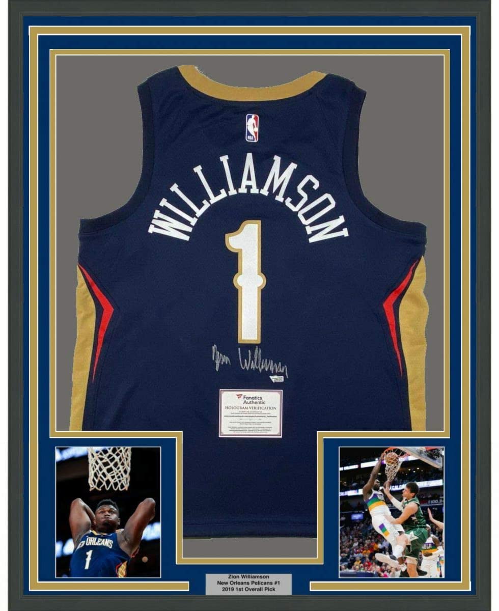 Camiseta de baloncesto Nike Swingman azul de los New Orleans Pelicans, enmarcada, autografiada y firmada por Zion Williamson, 35 x 39, Fanatics COA