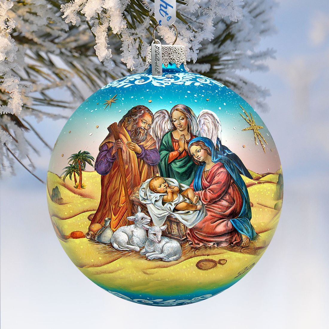 Nativity Ball in Blue Glass Ornament Limited Edition by G. DeBrekht - Nativity Holiday Decor - 73863