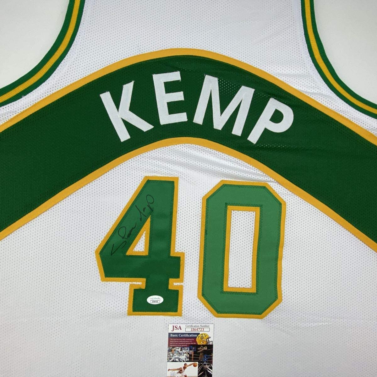 Camiseta de baloncesto blanca de Seattle autografiada y firmada por Shawn Kemp (JSA COA)