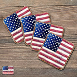 Juego de 4 posavasos de corcho de madera con la bandera de la libertad americana de Nature Wonders - Decoración patriótica americana - 8185099C-S4