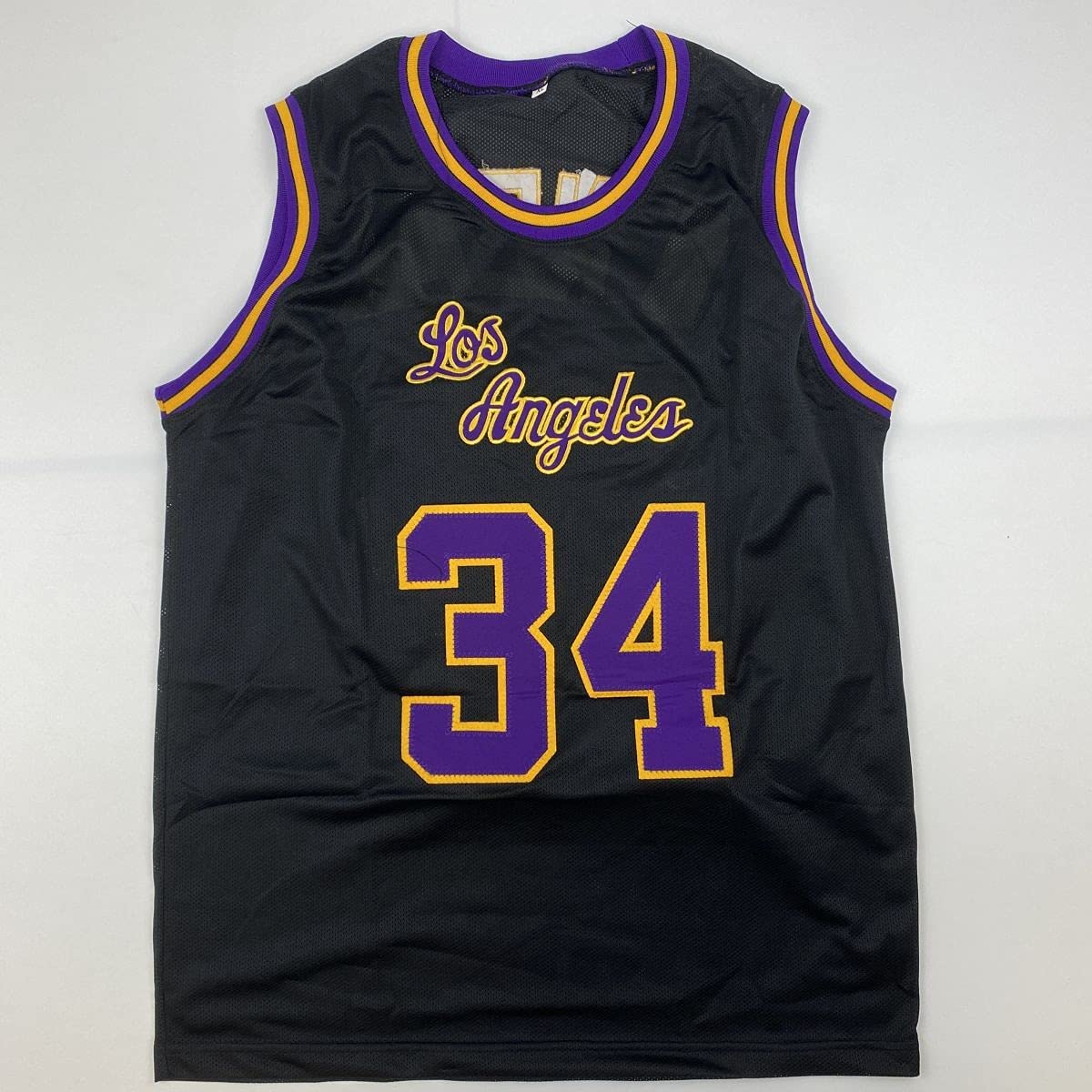 Camiseta de baloncesto negra autografiada/firmada de Shaquille Shaq O'Neal de Los Ángeles LA JSA COA