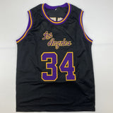 Camiseta de baloncesto negra autografiada/firmada de Shaquille Shaq O'Neal de Los Ángeles LA JSA COA