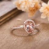 European And American 18K Rose Gold Plated Inlaid Pink Crystal Water Drop Pear-shaped Ring - Lootquake