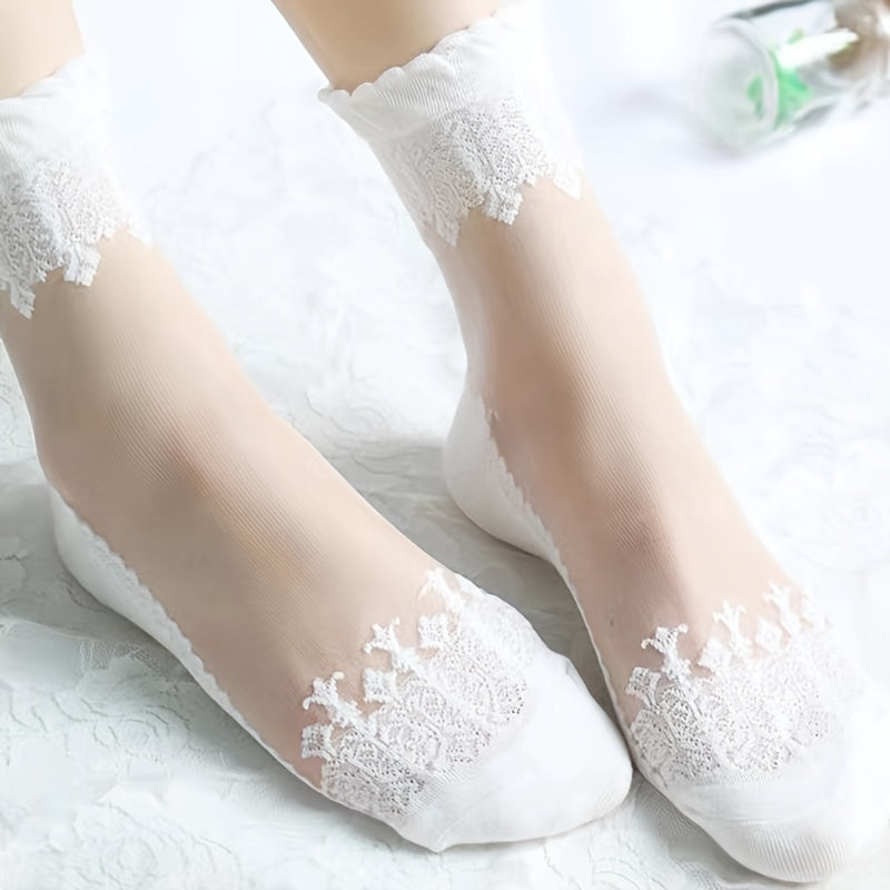 6 pares de calcetines deportivos suaves y transpirables con encaje de retazos: calcetines de mujer hasta la pantorrilla con medias y calcetines cómodos para uso diario.