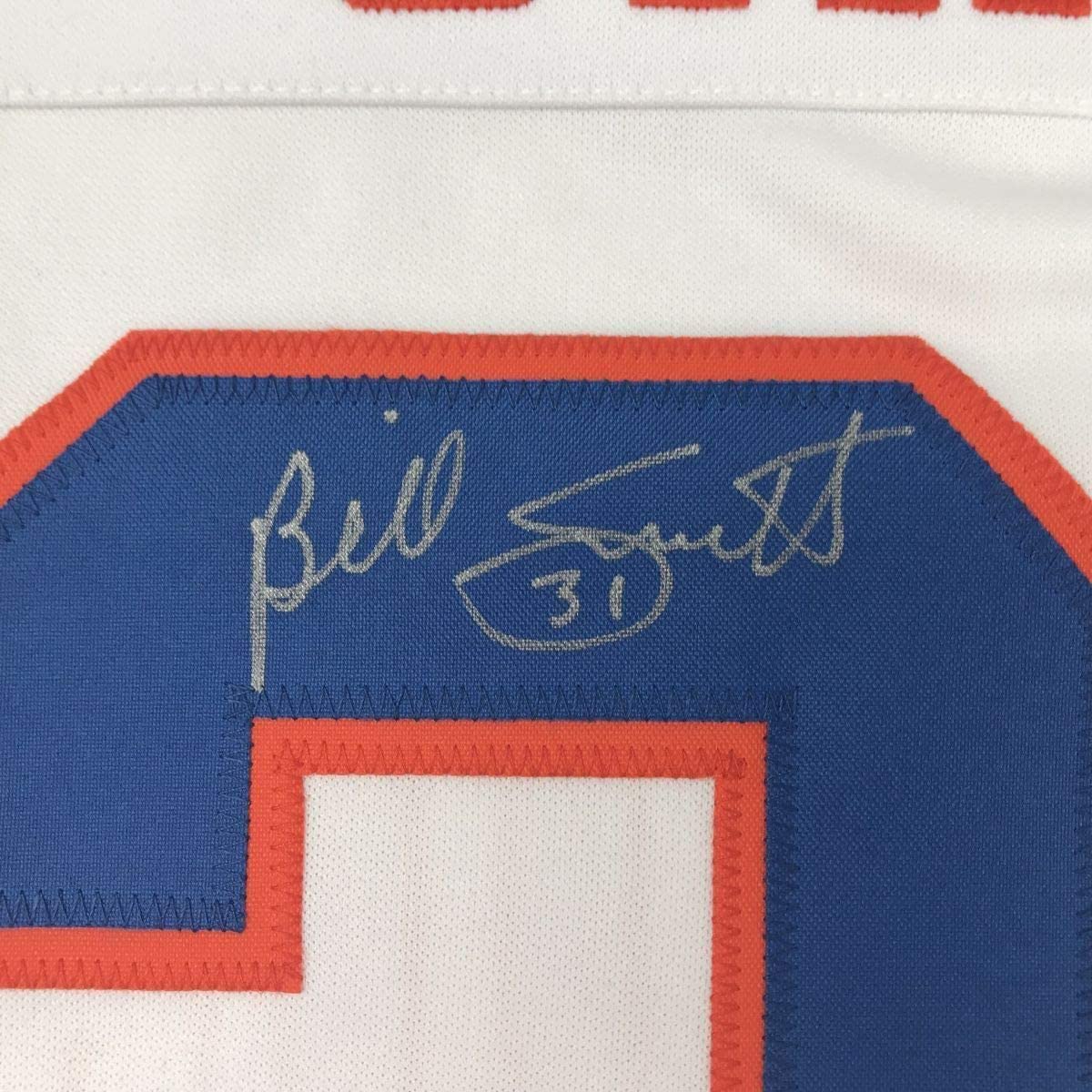 Camiseta de hockey blanca de Nueva York, enmarcada, autografiada y firmada por Billy Smith, 35 x 39, JSA COA