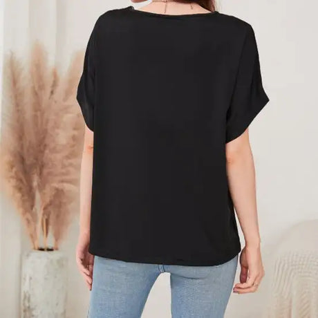 Women's Loose Fit Short Sleeved Breathable Casual Lace V-neck Shirt Top - Lootquake