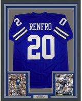 Camiseta de fútbol azul Dallas de 35 x 39, enmarcada, autografiada y firmada por Mel Renfro, HOF 96, JSA COA