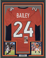 Camiseta de fútbol americano enmarcada, autografiada y firmada de Champ Bailey, 35 x 39, color naranja de Denver, JSA COA